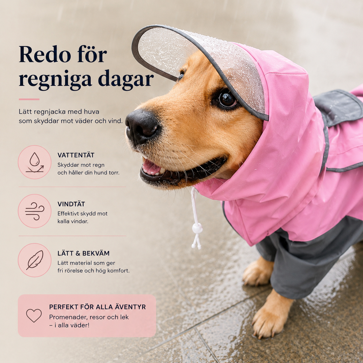 Regnoverall til hund med hætte – Vandtæt regndækken med benbeskyttelse
