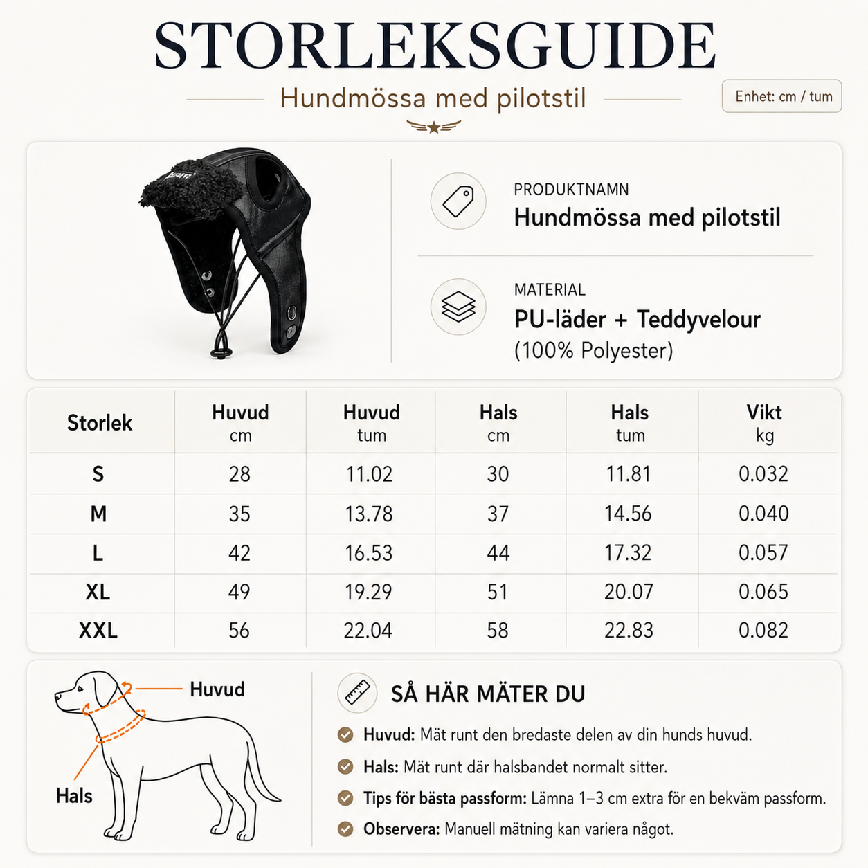 Varm Hundmössa med Öronskydd & Justerbar Hakrem – Pilotmössa för Hund