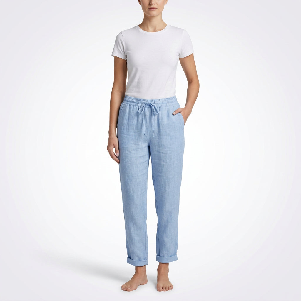 Women’s High-Waist Linen Pants – Breathable Cotton Linen Trousers with Elastic Waist, Loose Summer Pants (S–XXL)