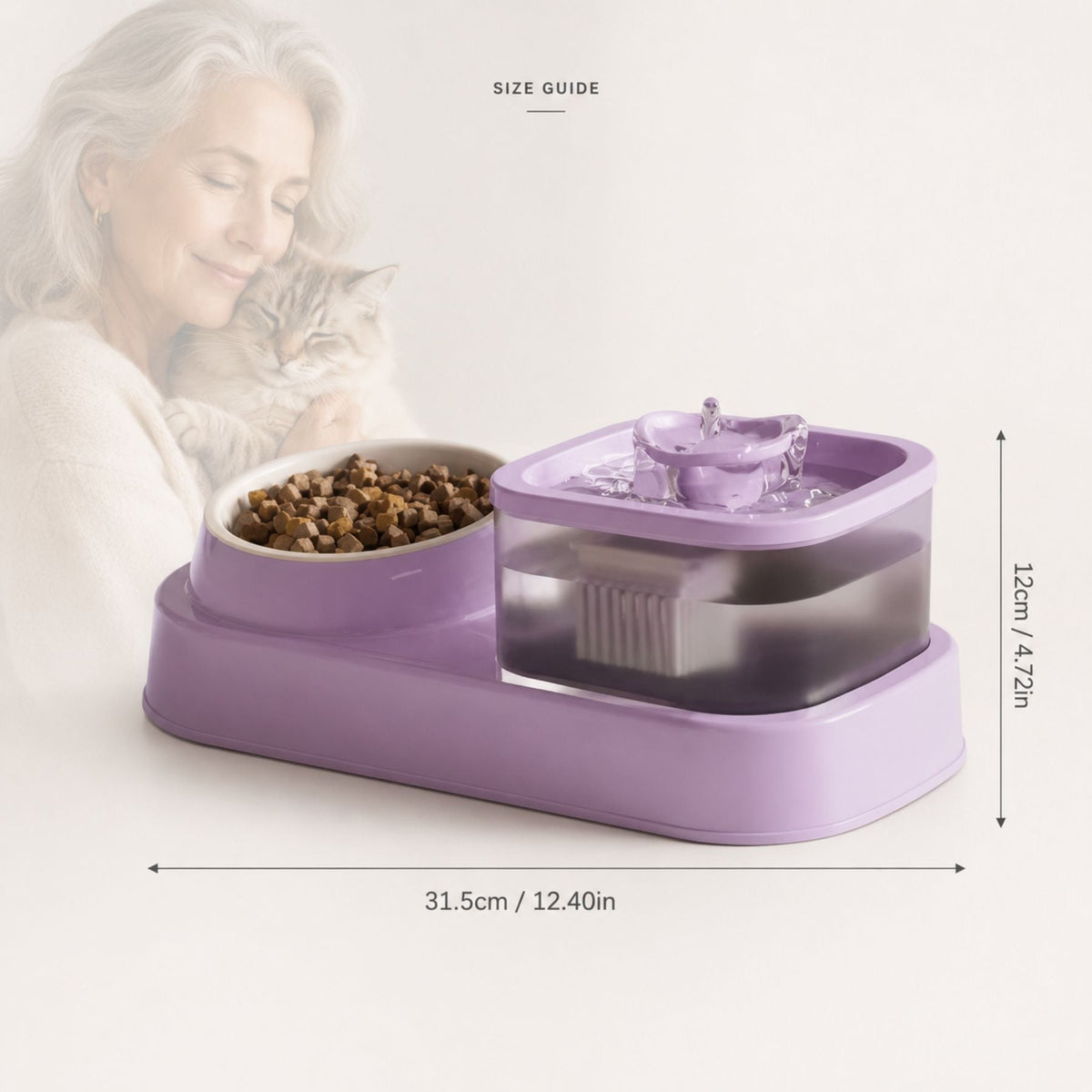 2-i-1 Kattfontän & Matskål – Automatisk Vattendispenser med Matskål