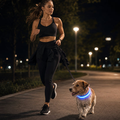 Justerbart LED-Halsband för Hund – Lysande Nylonhalsband för Kvälls- & Nattpromenader