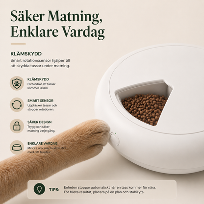 Automatisk Foderautomat för Katt – 6 Måltider med Timer för Torr- & Våtfoder