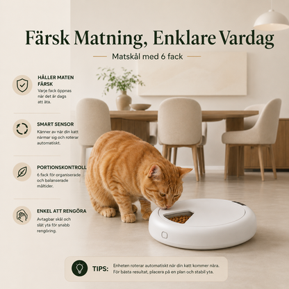 Automatisk Foderautomat för Katt – 6 Måltider med Timer för Torr- & Våtfoder