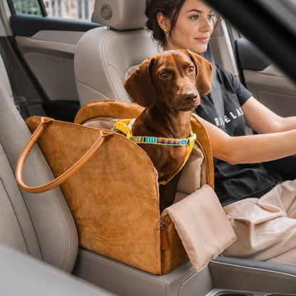Bilstol & Transportväska för Hund & Katt – Brun med Avtagbar Kudde