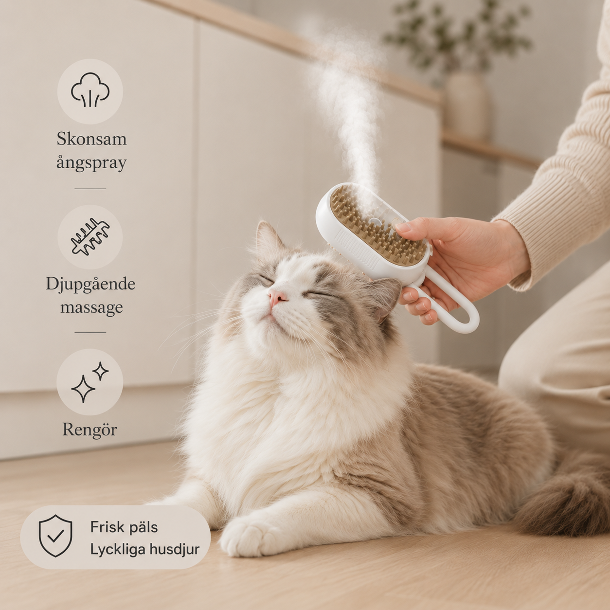 SteamGlow™ Groomingborste för Husdjur – 3-i-1 Elektrisk Spray- & Massageborste för Hund & Katt