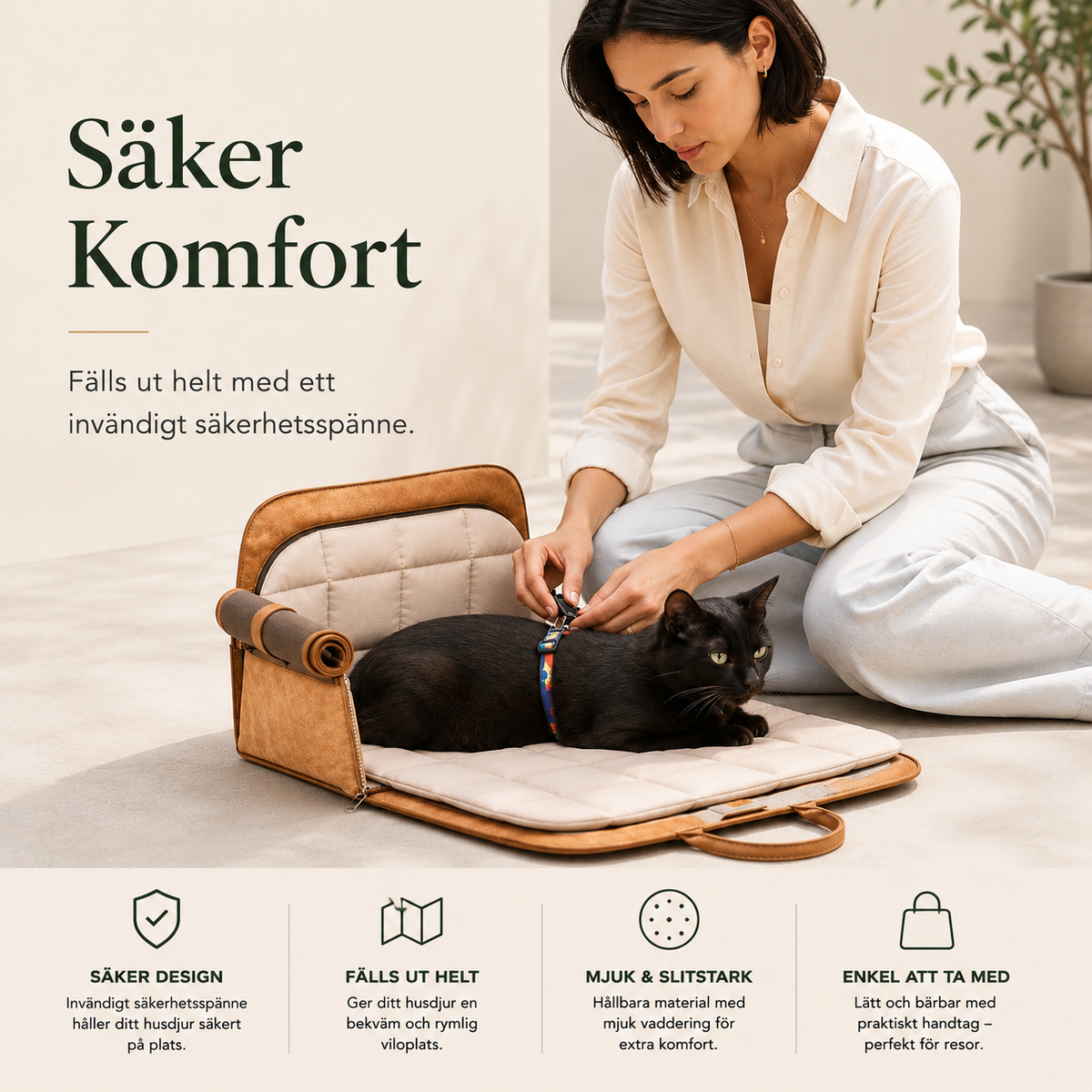 Bilstol & Transportväska för Hund & Katt – Brun med Avtagbar Kudde