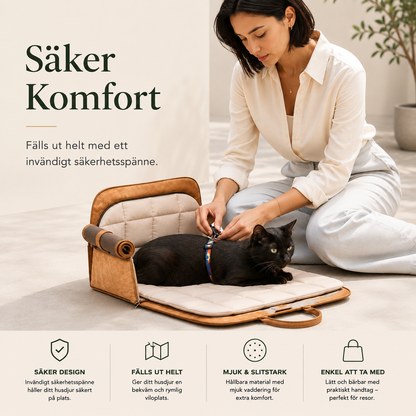 Bilstol & Transportväska för Hund & Katt – Brun med Avtagbar Kudde