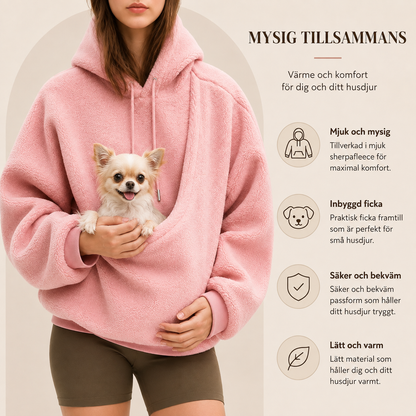 Oversize Sherpa Hoodie med Husdjursficka för Dam – Bärtröja för Små Hundar & Katter