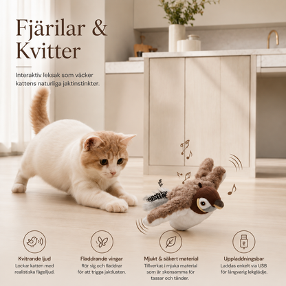 Uppladdningsbar Fågelleksak för Katt – Flaxande Vingar, Fågelljud & Touchaktivering