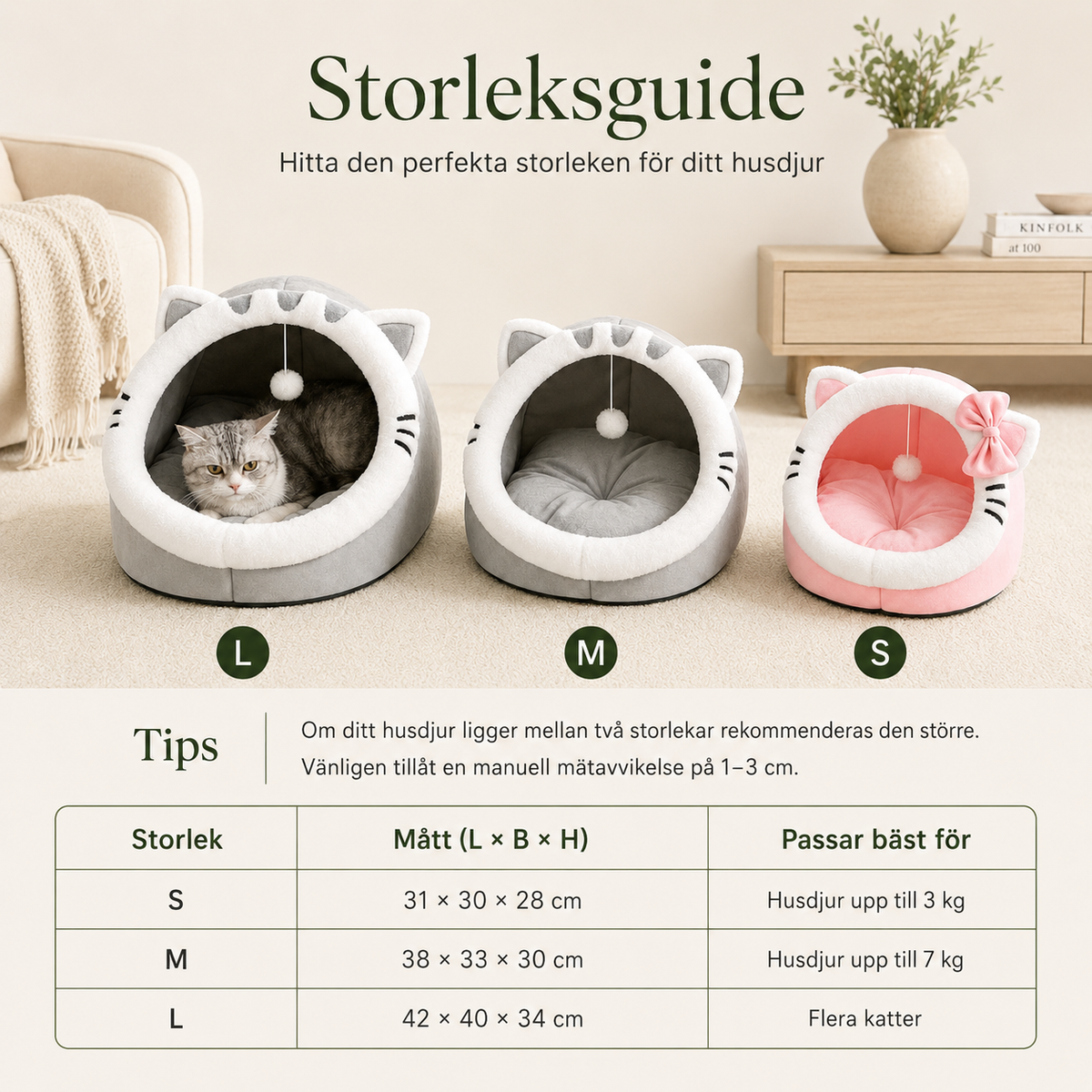 Kattgrotta i Plysch med Hängande Leksak – Mjuk Bädd för Katt & Små Hundar