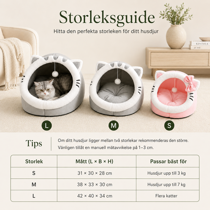 Kattgrotta i Plysch med Hängande Leksak – Mjuk Bädd för Katt & Små Hundar