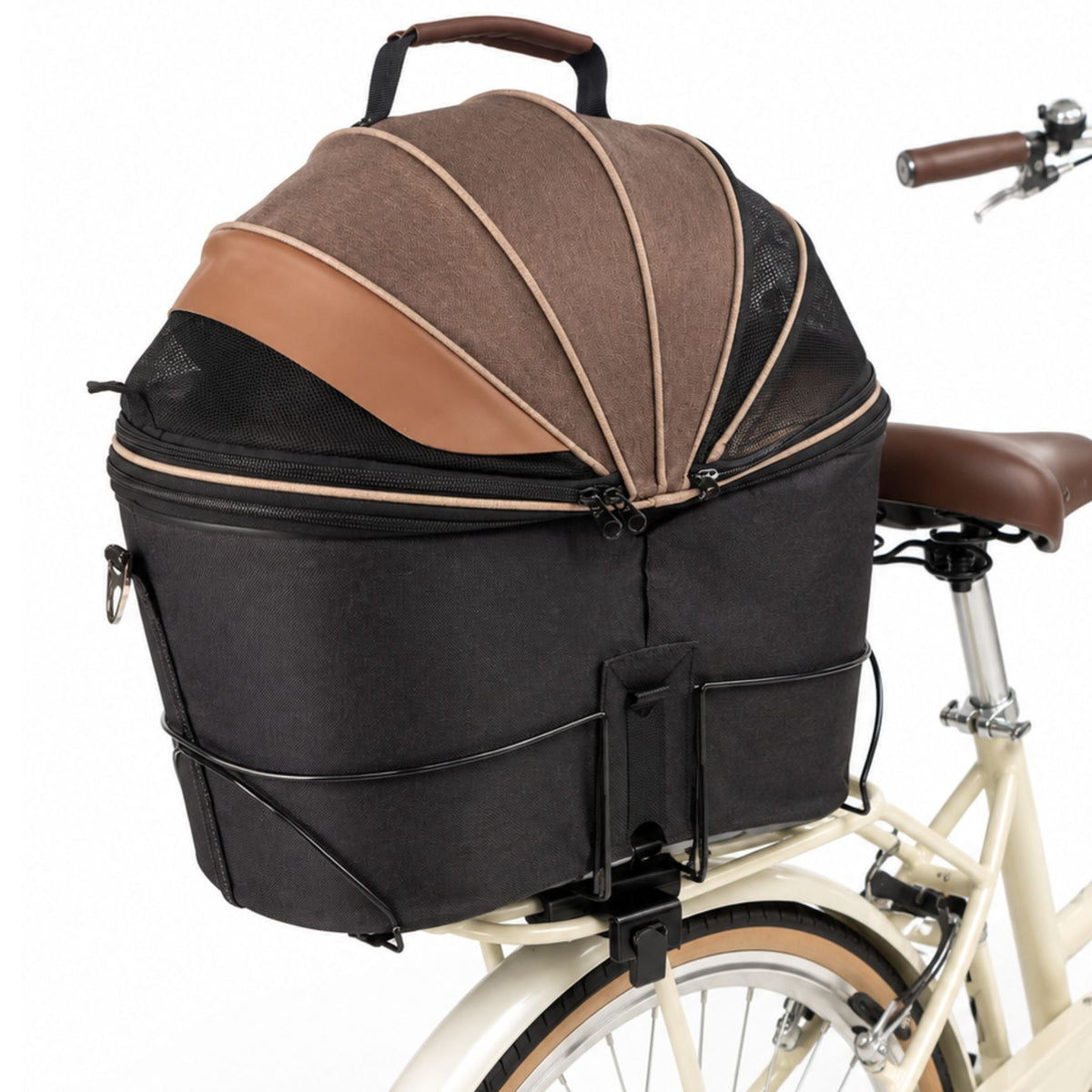 Cykelkorg för Hund med Pakethållarfäste – Portabel Transportkorg för Små Husdjur med Metallram