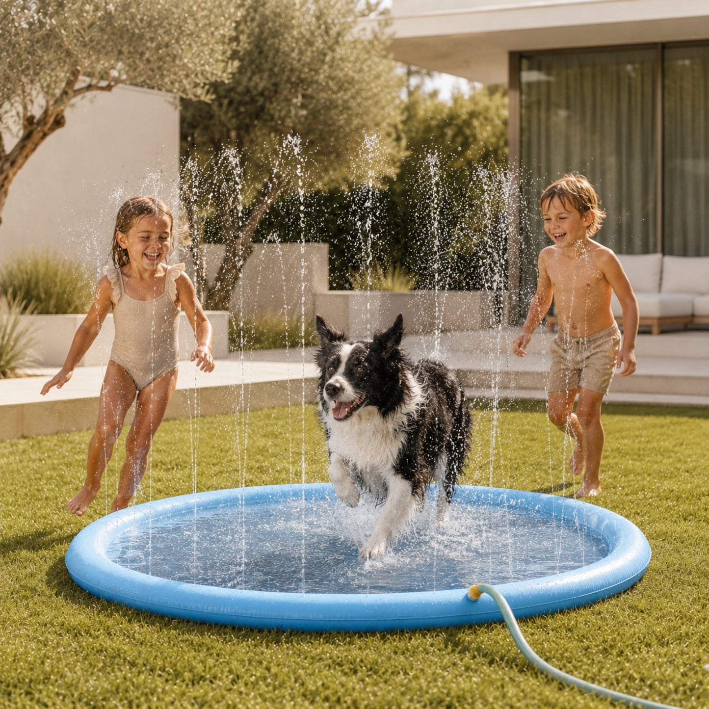 Splash Pad Vattenmatta för Hund – Uppblåsbar Vattenlekmatta för Utomhuslek & Svalka på Sommaren