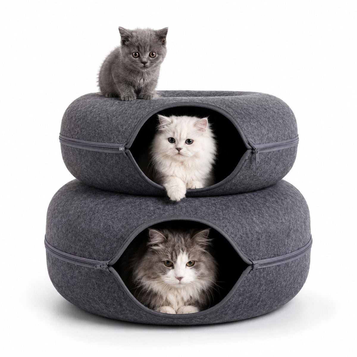Vikbar Rund Kattunnel i Filt – Donutformad Kattgrotta & Kattbädd