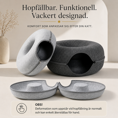 Vikbar Rund Kattunnel i Filt – Donutformad Kattgrotta & Kattbädd