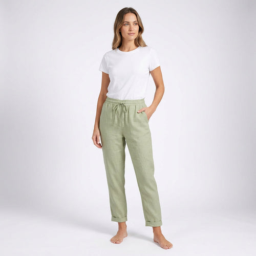 Women’s High-Waist Linen Pants – Breathable Cotton Linen Trousers with Elastic Waist, Loose Summer Pants (S–XXL)
