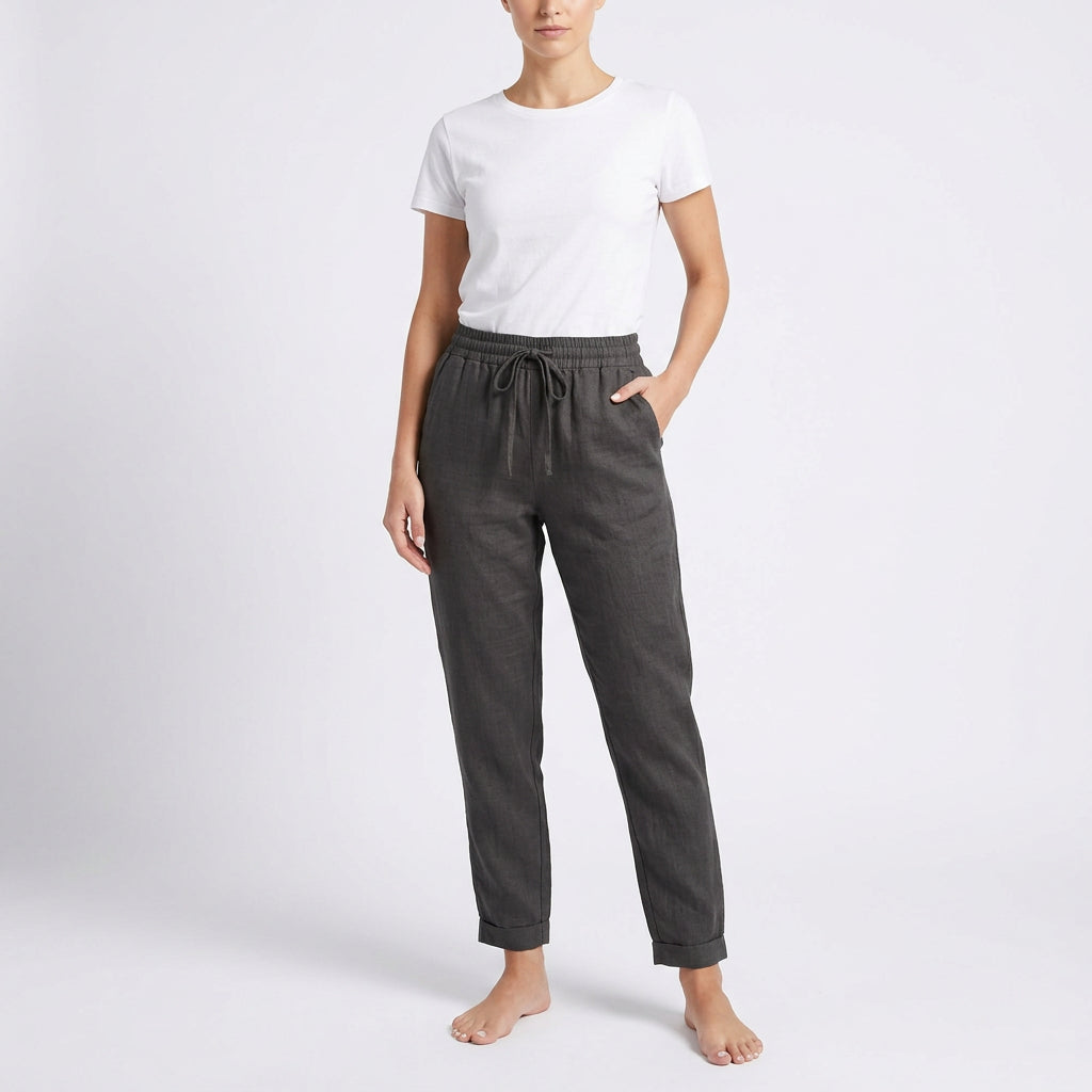 Women’s High-Waist Linen Pants – Breathable Cotton Linen Trousers with Elastic Waist, Loose Summer Pants (S–XXL)