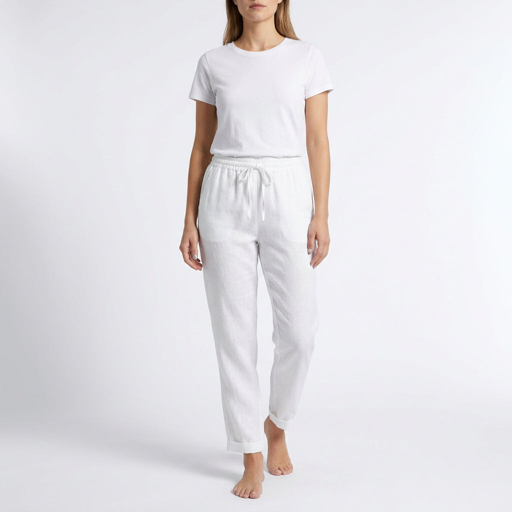 Women’s High-Waist Linen Pants – Breathable Cotton Linen Trousers with Elastic Waist, Loose Summer Pants (S–XXL)