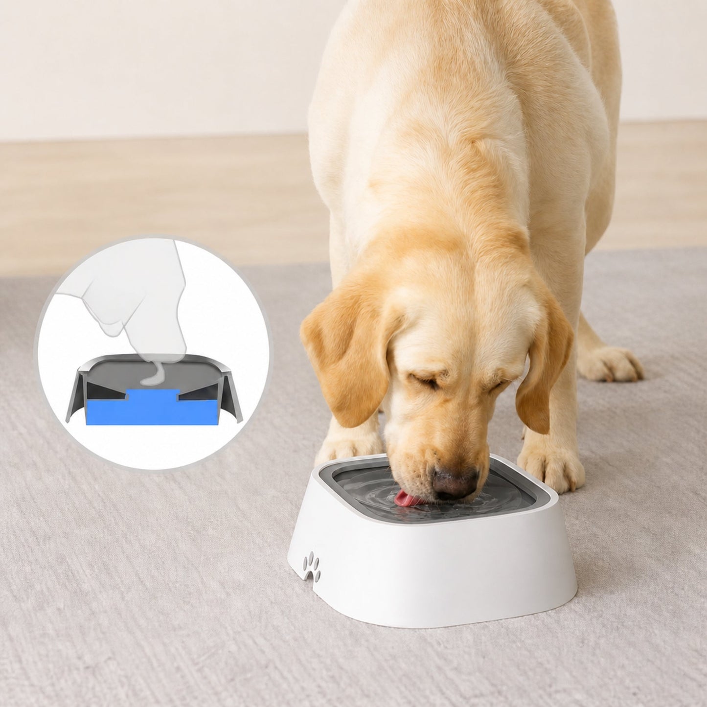 Flytande Vattenskål för Hund & Katt – Anti-Spill Vattendispenser med Slow Drinking & Filter