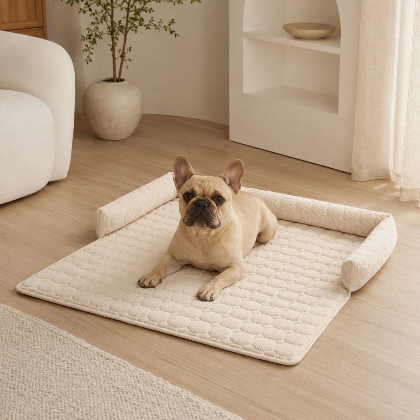 Soffkudde för Husdjur 75x75 cm – Quiltad Hund- & Kattbädd med Upphöjda Sidokanter