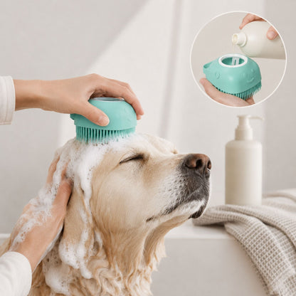 Silikonborste för Husdjursbad med Massage & Schampodispenser för Hund & Katt