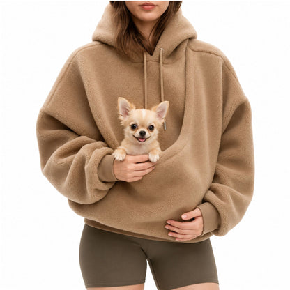 Oversize Sherpa Hoodie med Husdjursficka för Dam – Bärtröja för Små Hundar & Katter