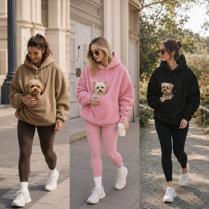 Oversize Sherpa Hoodie med Husdjursficka för Dam – Bärtröja för Små Hundar & Katter