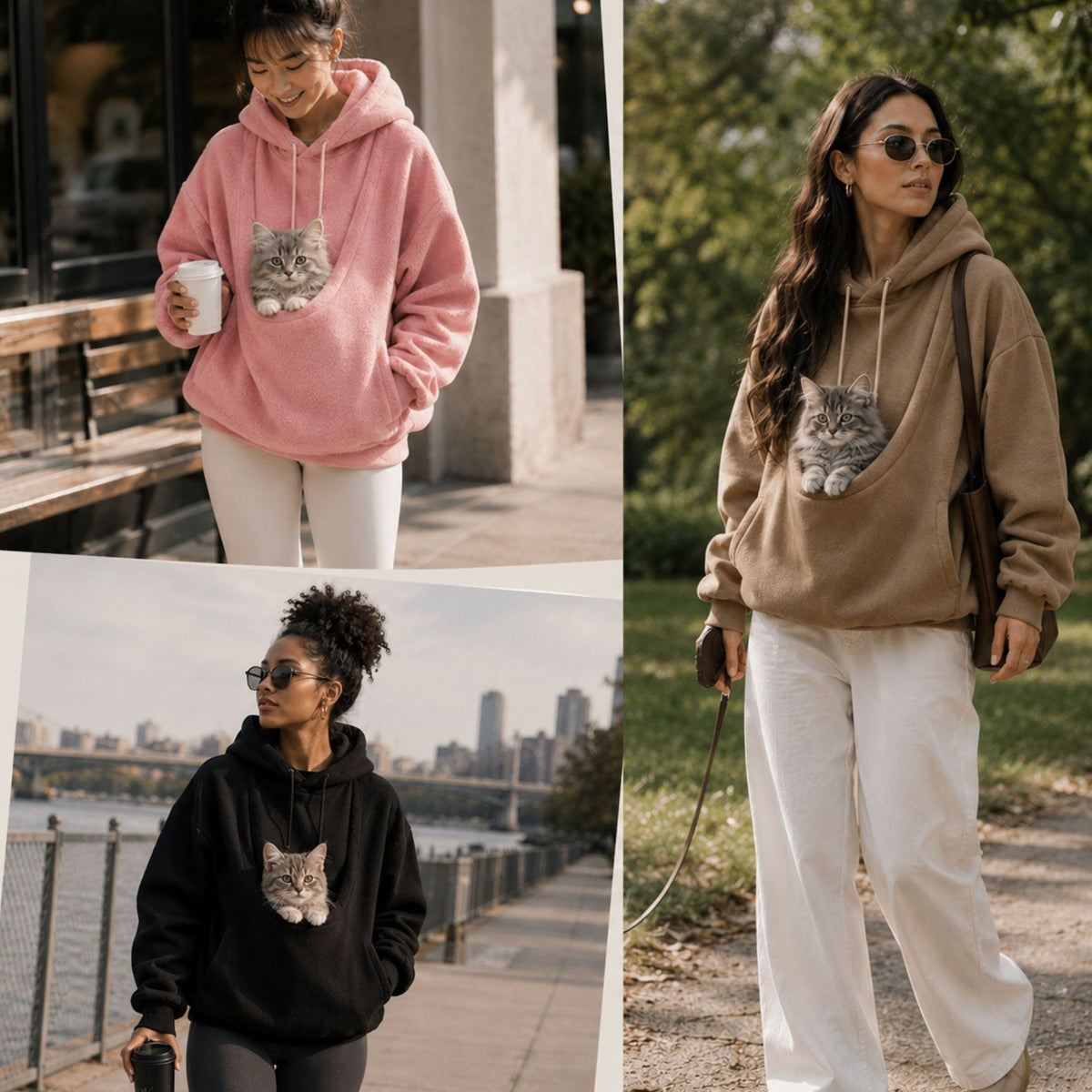 Oversize Sherpa Hoodie med Husdjursficka för Dam – Bärtröja för Små Hundar & Katter