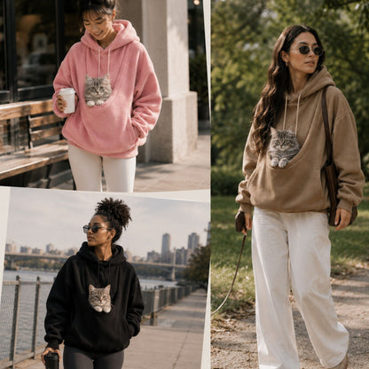 Oversize Sherpa Hoodie med Husdjursficka för Dam – Bärtröja för Små Hundar & Katter