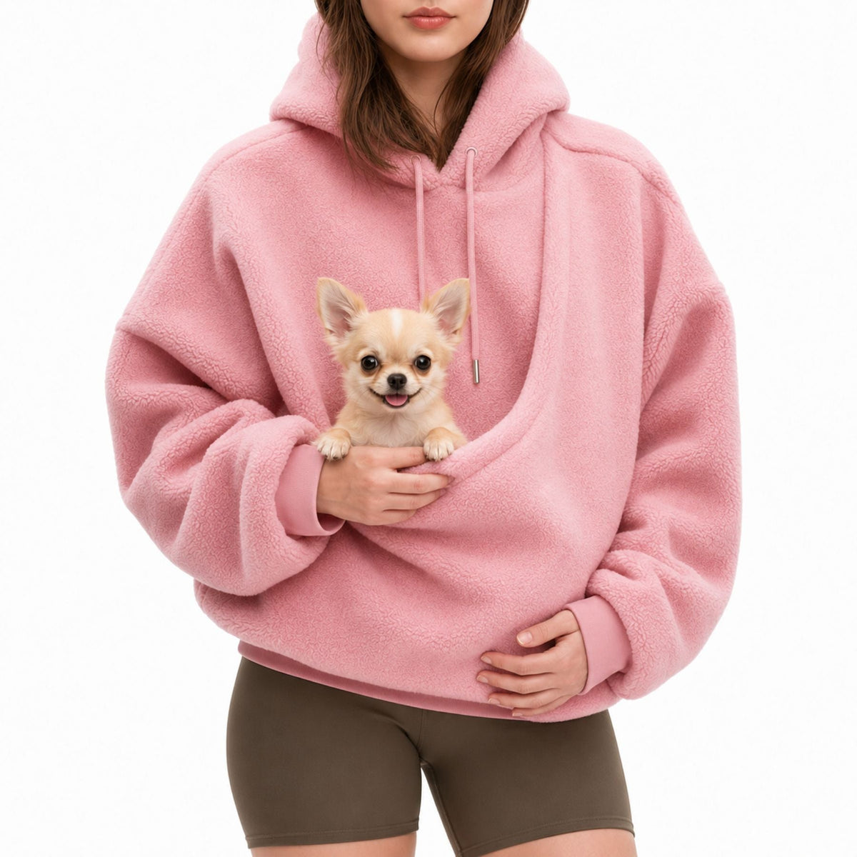 Oversize Sherpa Hoodie med Husdjursficka för Dam – Bärtröja för Små Hundar & Katter