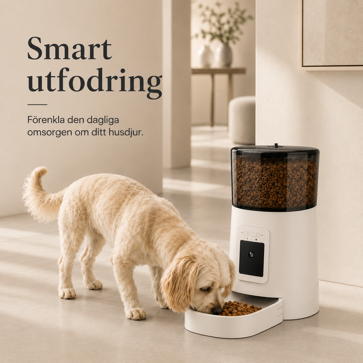 Automatisk Smart Foderautomat för Hund & Katt – WiFi-Styrning via App, Schemalagda Måltider & Röstmeddelande