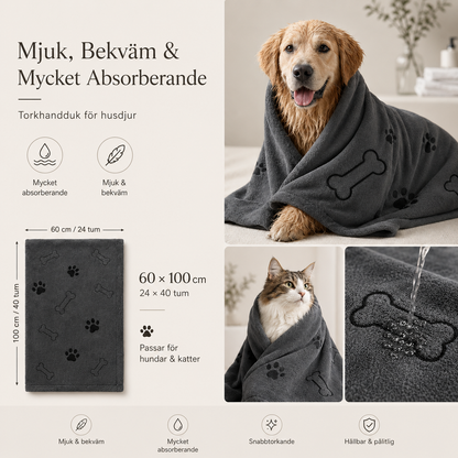 Mikrofiberhandduk för Hund & Katt – Snabbtorkande och Absorberande Badhandduk för Husdjur