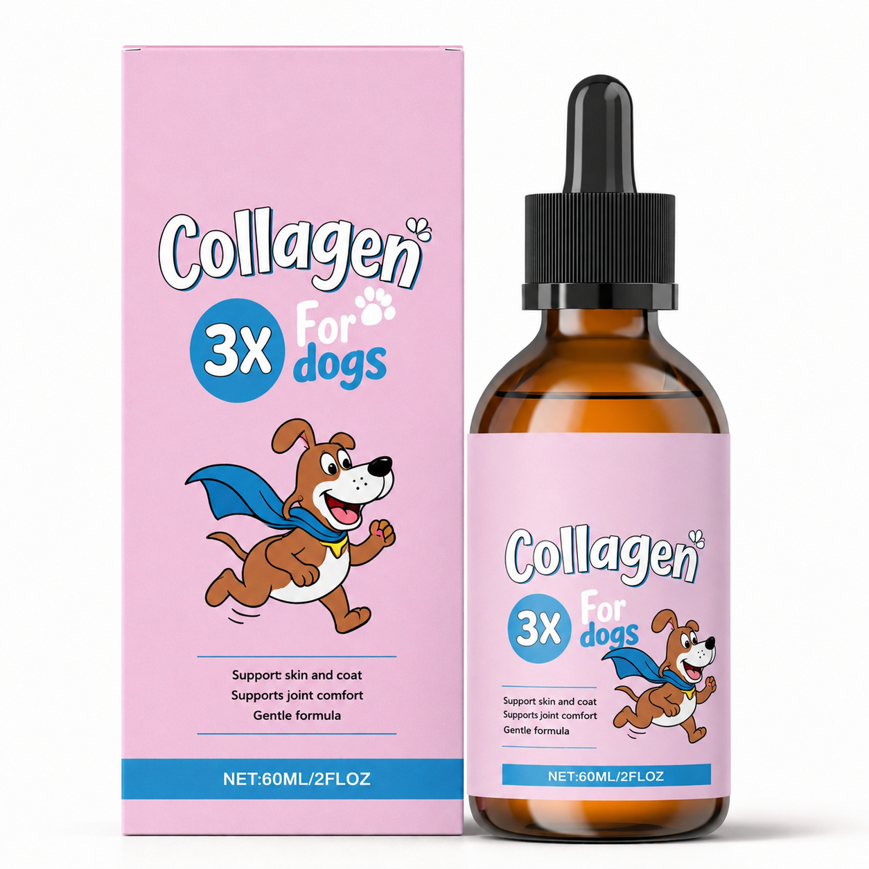 Kollagendroppar för Hundar – 60 ml Flytande Kollagentillskott för Leder, Rörlighet, Hud & Päls