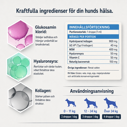 Kollagendroppar för Hundar – 60 ml Flytande Kollagentillskott för Leder, Rörlighet, Hud & Päls