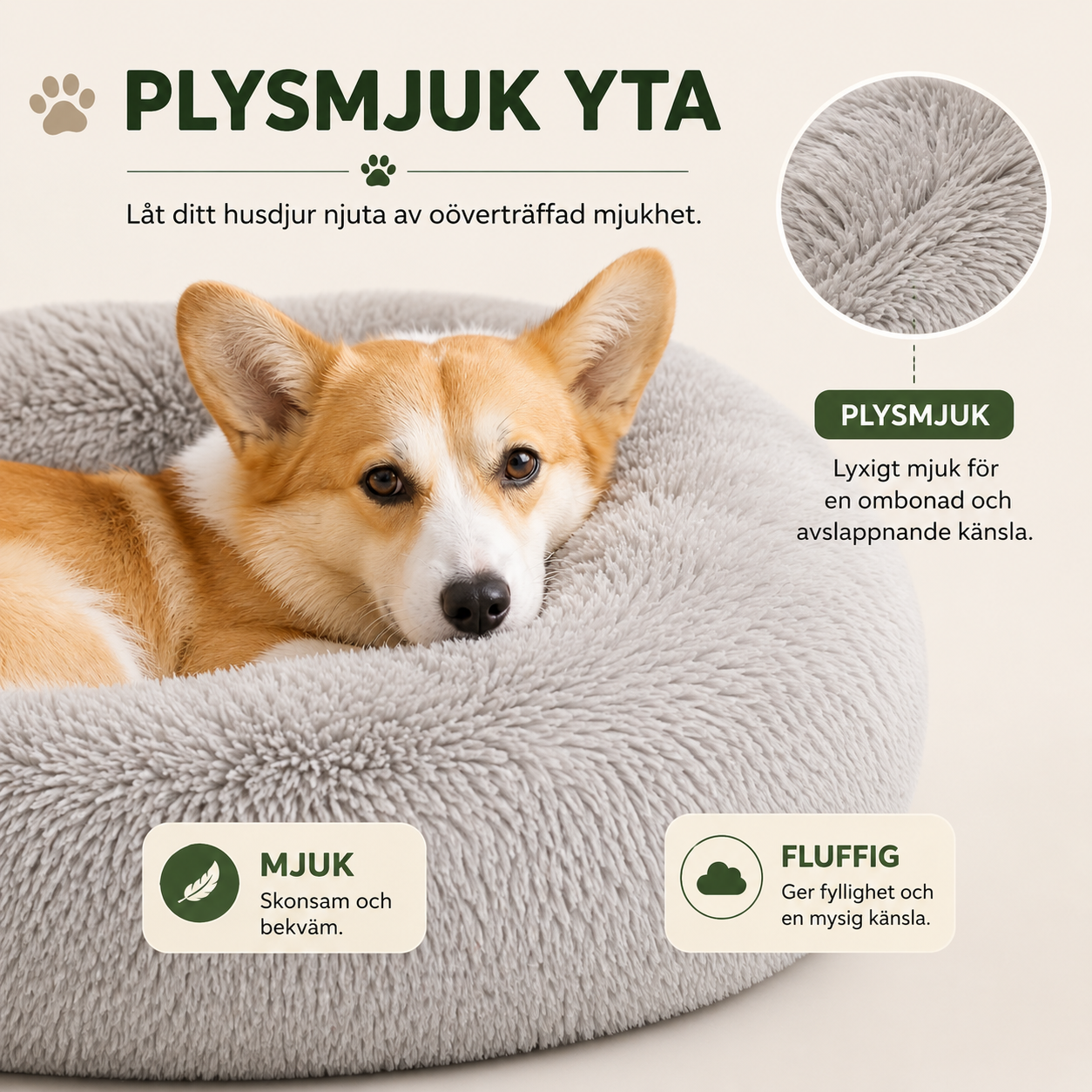 Lyxig Lugnande Donutbädd för Hund & Katt – Mjuk Tvättbar Husdjursbädd i Fuskpäls för Små, Medelstora & Stora Husdjur