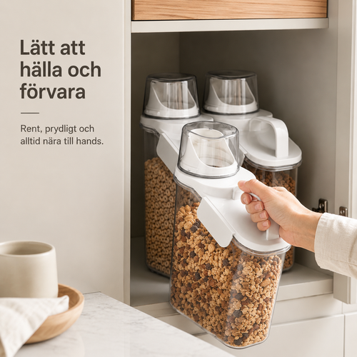 Förvaringsbehållare för Djurfoder med Måttskala & Hällpip – Lufttät Foderbehållare för Hundmat, Kattmat & Torrvaror