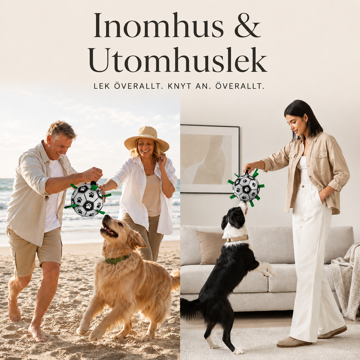 Fotboll för Hund med Remmar – Interaktiv Hundleksak för Apportering, Dragkamp & Utomhuslek