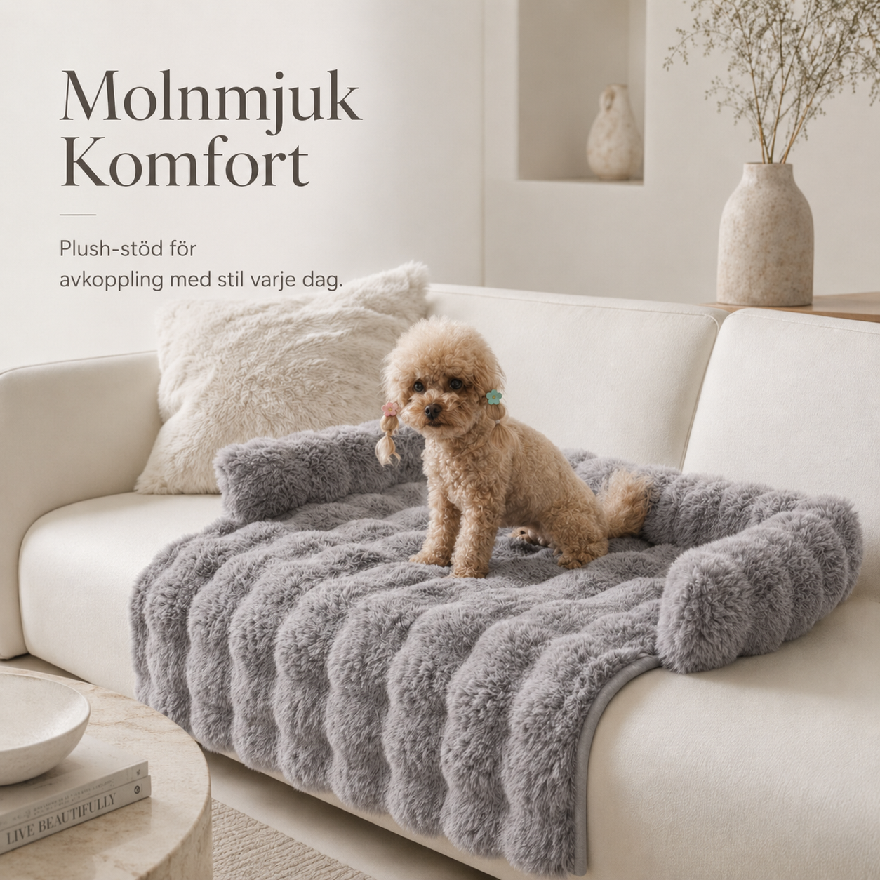 Soffkudde för Husdjur 75x75 cm – Quiltad Hund- & Kattbädd med Upphöjda Sidokanter