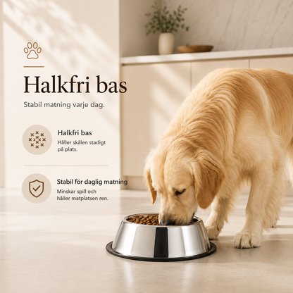 Matskål i Rostfritt Stål med Halkfri Botten – Silverfärgad Hund- & Kattskål för Mat och Vatten