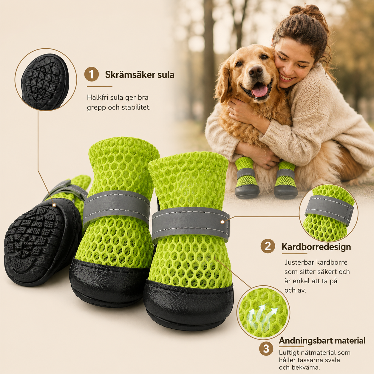 Reflekterande Halksäkra Hundskor – 4-Pack Justerbara Tasskydd för Hundar