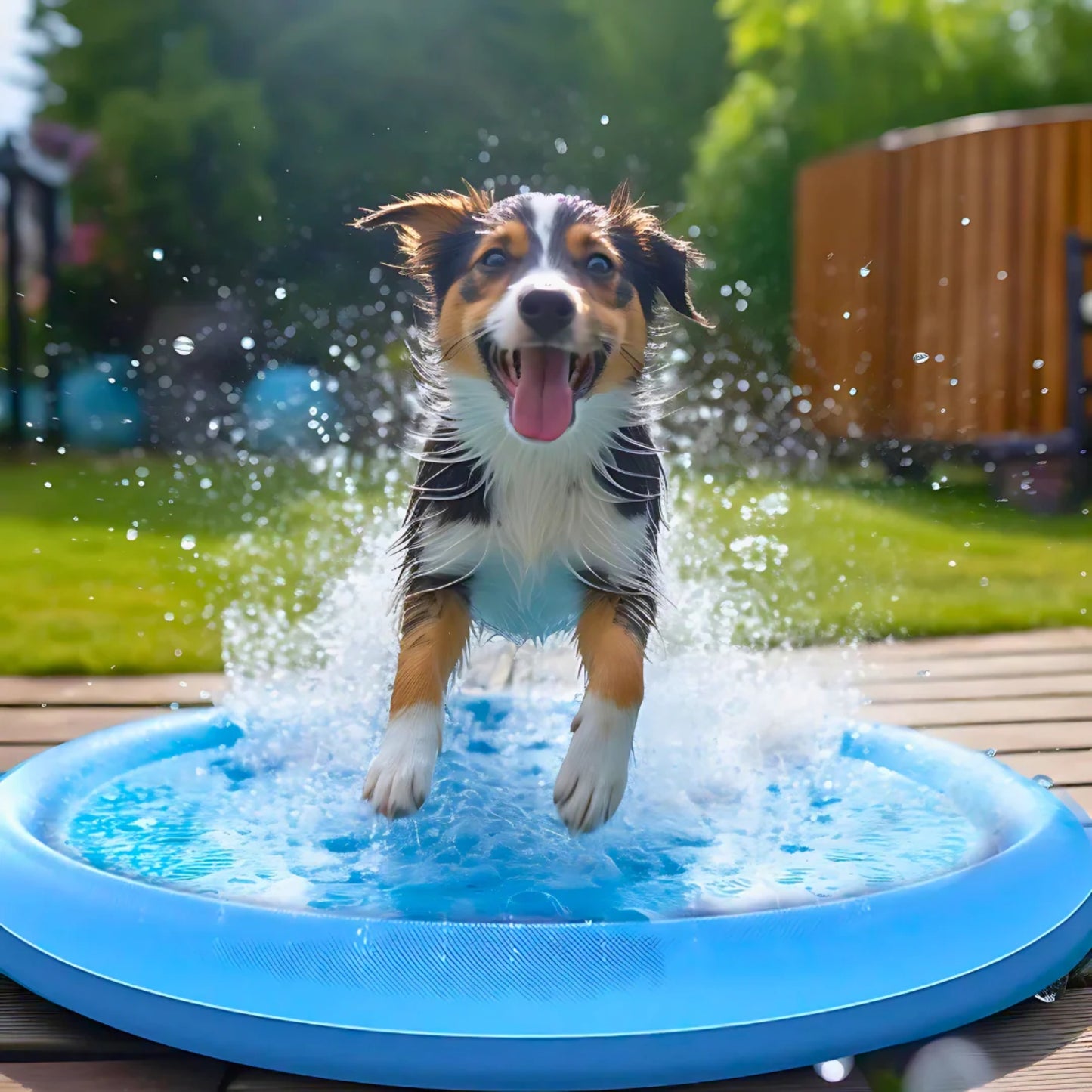 Splash Pad Vattenmatta för Hund – Uppblåsbar Vattenlekmatta för Utomhuslek & Svalka på Sommaren