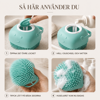 Silikonborste för Husdjursbad med Massage & Schampodispenser för Hund & Katt