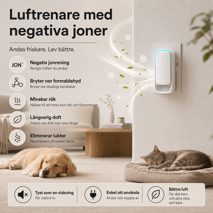 4-Pack Luftfräschare med Negativa Joner – Kompakt Luftrenare för Husdjursområden, Kök, Badrum & Mindre Rum