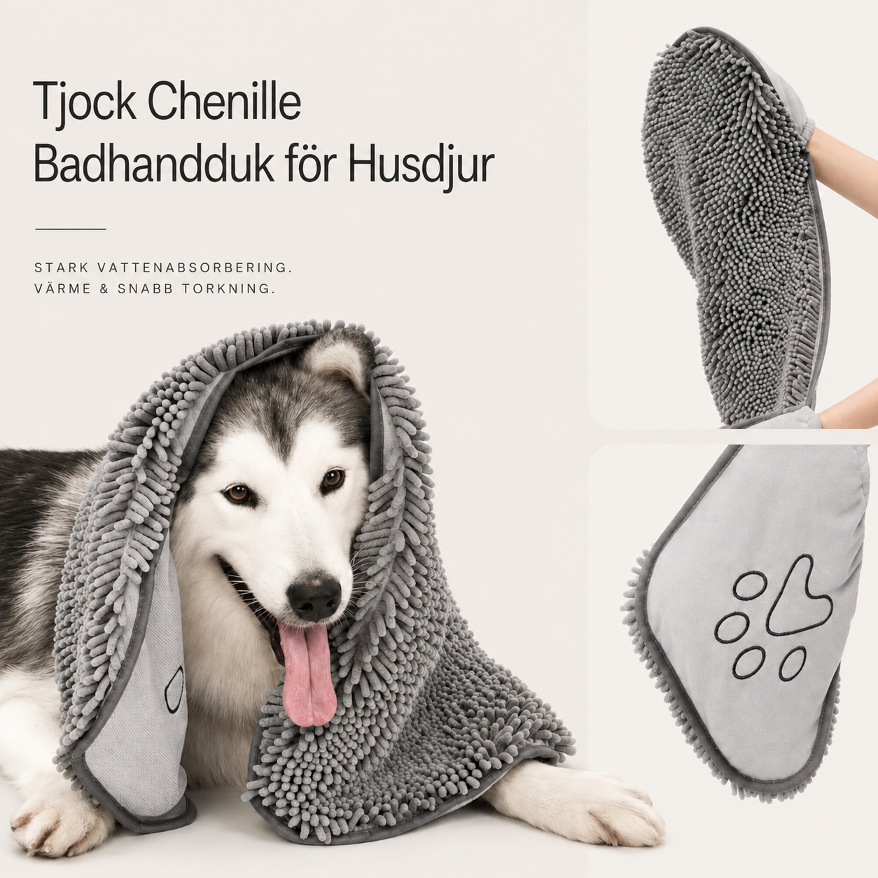 Superabsorberande Torkhandske för Husdjur – Mjuk Chenillehandduk för Hund & Katt med Snabbtorkande Effekt