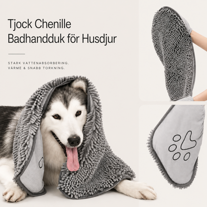Superabsorberande Torkhandske för Husdjur – Mjuk Chenillehandduk för Hund & Katt med Snabbtorkande Effekt