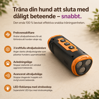 Uppladdningsbar Ultraljudstränare för Hund – Portabel Anti-Skall Enhet med LED-Ficklampa