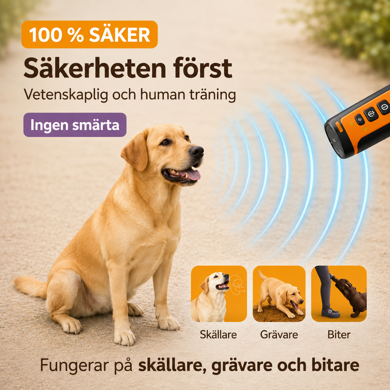 Uppladdningsbar Ultraljudstränare för Hund – Portabel Anti-Skall Enhet med LED-Ficklampa