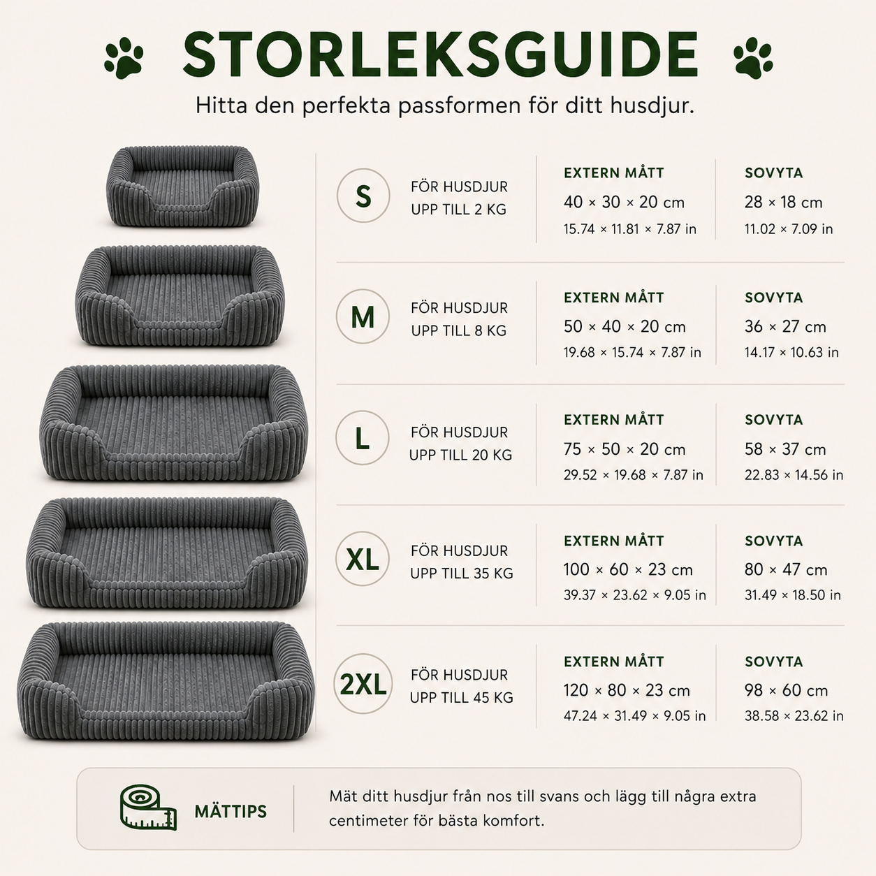 Stödjande Hundbädd i Memory Foam – Tvättbart Överdrag. Små, Medelstora & Stora Hundar