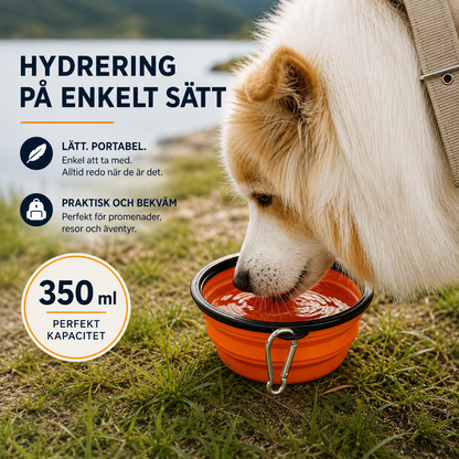 Hopfällbar Reseskål för Hund & Katt – Portabel Silikonskål för Mat & Vatten med Karbinhake